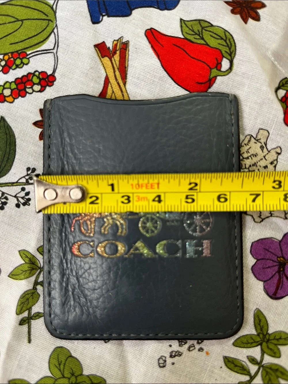 Coach Black Leather Card & Key Holder with Iridescent Logo